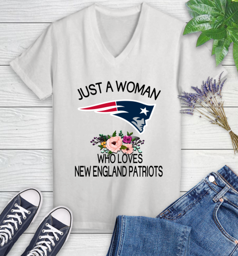 NFL Just A Woman Who Loves New England Patriots Football Sports Women's V-Neck T-Shirt