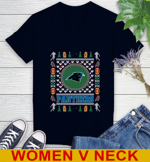 Carolina Panthers Merry Christmas NFL Football Loyal Fan Women's V-Neck T-Shirt 2