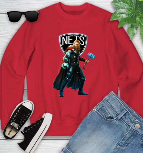 NBA Thor Avengers Endgame Basketball Brooklyn Nets Youth Sweatshirt 9