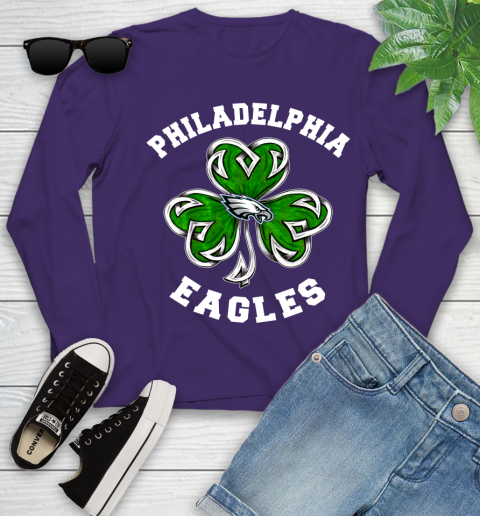 NFL Philadelphia Eagles Three Leaf Clover St Patrick's Day Football Sports Youth Long Sleeve 4