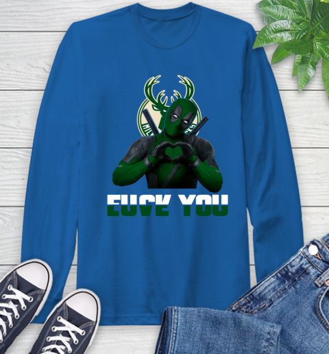 NBA Milwaukee Bucks Deadpool Love You Fuck You Basketball Sports Long Sleeve T-Shirt 10