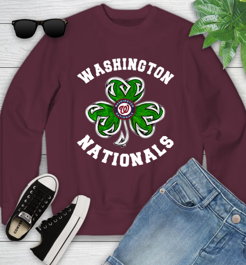 MLB Washington Nationals Three Leaf Clover St Patrick's Day Baseball Sports Youth Sweatshirt 4