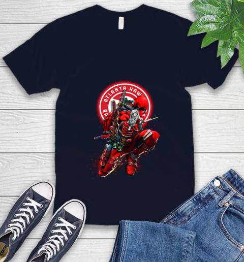 NBA Deadpool Marvel Comics Sports Basketball Atlanta Hawks V-Neck T-Shirt 3