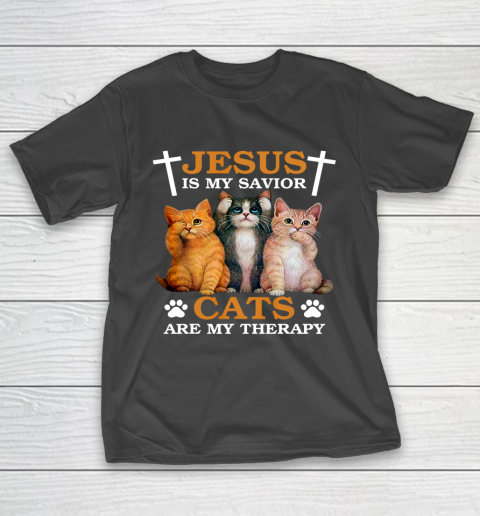 Jesus is My Savior Cat are My Therapy Christians Cat Lover T-Shirt
