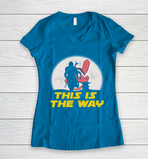 Cleveland Indians MLB Baseball Star Wars Yoda And Mandalorian This Is The Way Women's V-Neck T-Shirt 5