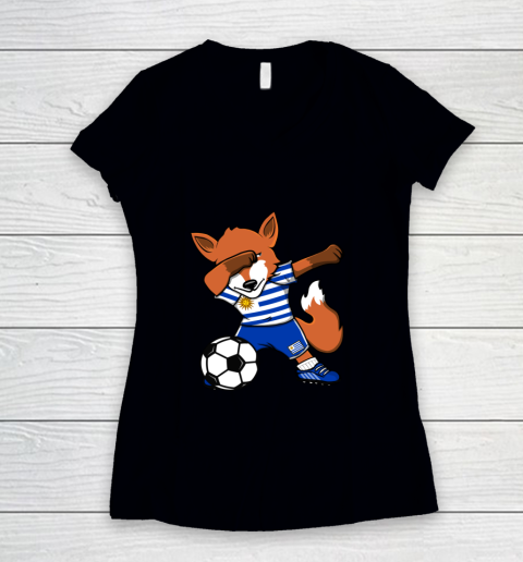 Dabbing Fox Uruguay Soccer Fans Jersey Uruguayan Football Women's V-Neck T-Shirt