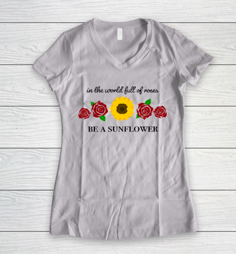 In The World Full Of Roses Be A Sunflower Autism Awareness Women's V-Neck T-Shirt