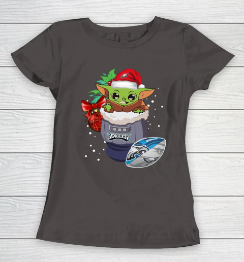 Philadelphia Eagles Christmas Baby Yoda Star Wars Funny Happy NFL Women's T-Shirt 8