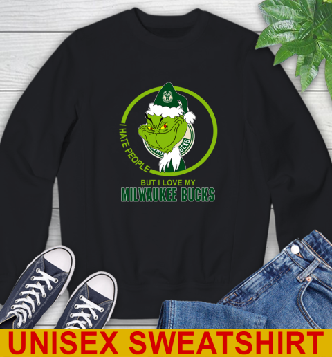 Milwaukee Bucks NBA Christmas Grinch I Hate People But I Love My Favorite Basketball Team Sweatshirt 2