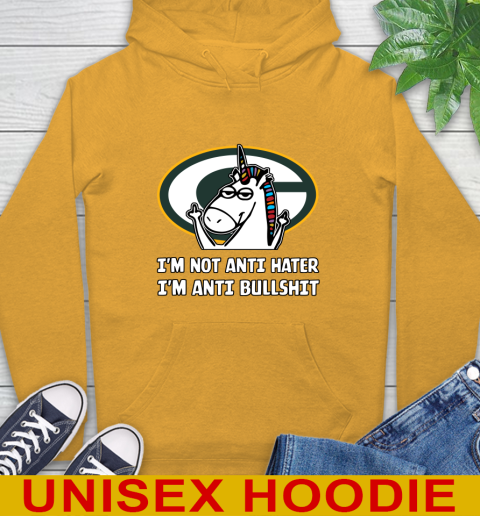 Green Bay Packers NFL Football Unicorn I'm Not Anti Hater I'm Anti Bullshit Hoodie 3