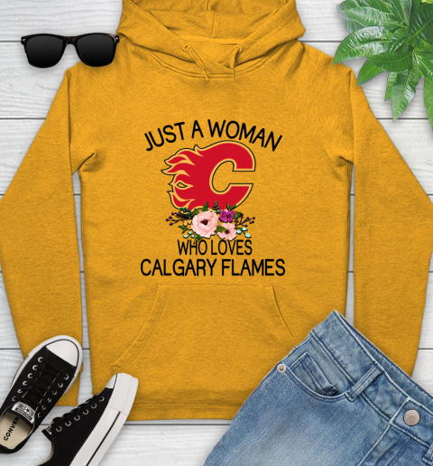 NHL Just A Woman Who Loves Calgary Flames Hockey Sports Youth Hoodie 2