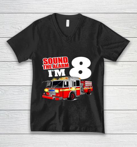 Kids Fire Truck 8th Birthday T Shirt Boy Firefighter 8 Years Old V-Neck T-Shirt