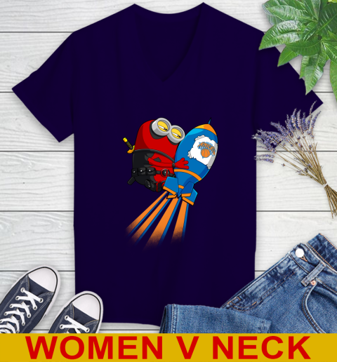 NBA Basketball New York Knicks Deadpool Minion Marvel Shirt Women's V-Neck T-Shirt 3