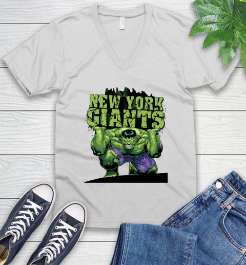 New York Giants NFL Football Incredible Hulk Marvel Avengers Sports V-Neck T-Shirt