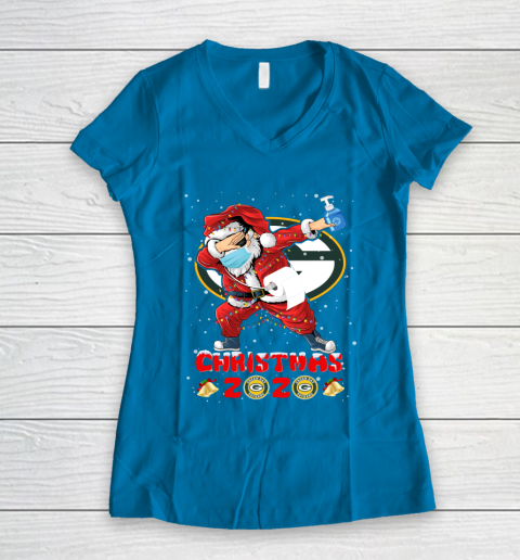 Green Bay Packers Funny Santa Claus Dabbing Christmas 2020 NFL Women's V-Neck T-Shirt 5