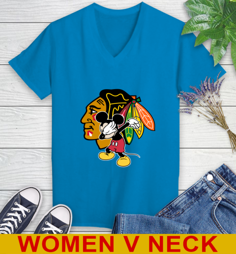 Chicago Blackhawks NHL Hockey Dabbing Mickey Disney Sports Women's V-Neck T-Shirt 8