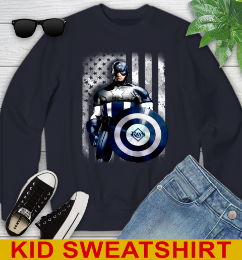 Tampa Bay Rays MLB Baseball Captain America Marvel Avengers American Flag Shirt Youth Sweatshirt 2