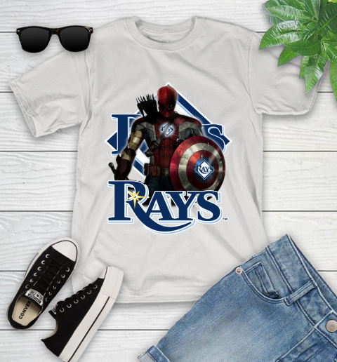 MLB Captain America Thor Spider Man Hawkeye Avengers Endgame Baseball Tampa Bay Rays Youth T-Shirt