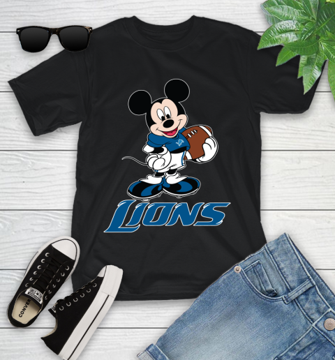 NFL Football Detroit Lions Cheerful Mickey Mouse Shirt Youth T-Shirt