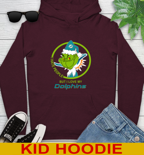 Miami Dolphins NFL Christmas Grinch I Hate People But I Love My Favorite Football Team Youth Hoodie 7