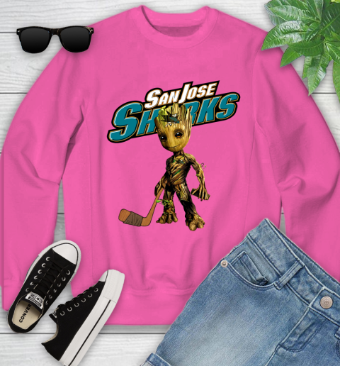 San Jose Sharks NHL Hockey Groot Marvel Guardians Of The Galaxy Youth Sweatshirt 7