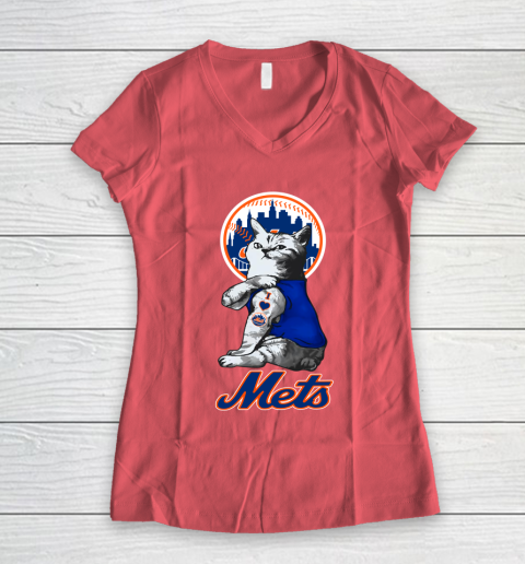 MLB Baseball My Cat Loves New York Mets Women's V-Neck T-Shirt