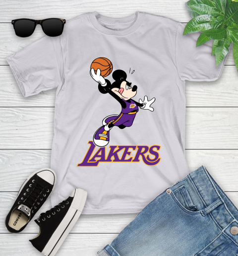 NBA Basketball Los Angeles Lakers Cheerful Mickey Mouse Shirt Youth T-Shirt 4
