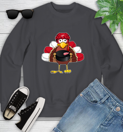 Detroit Red Wings Turkey Thanksgiving Day Youth Sweatshirt 6