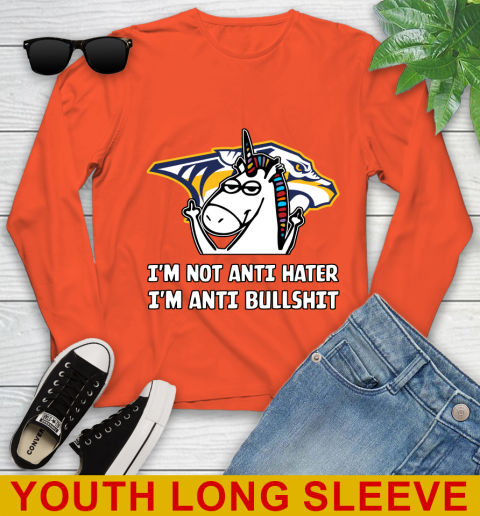 Nashville Predators NHL Hockey Unicorn I'm Not Anti Hater I'm Anti Bullshit Youth Long Sleeve 4