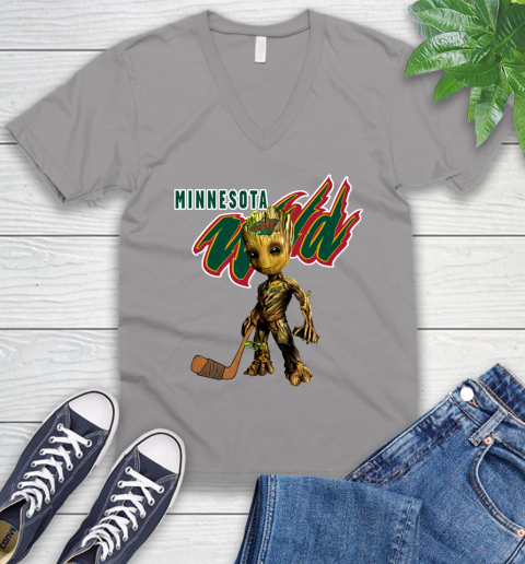 Minnesota Wild NHL Hockey Groot Marvel Guardians Of The Galaxy V-Neck T-Shirt 4