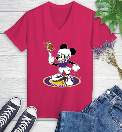 NFL Football Minnesota Vikings Cheerful Mickey Disney Shirt Women's V-Neck T-Shirt 8