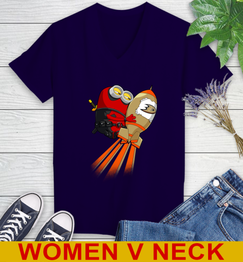 NHL Hockey Anaheim Ducks Deadpool Minion Marvel Shirt Women's V-Neck T-Shirt 3