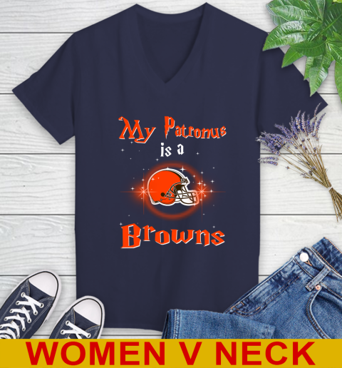NFL Football Harry Potter My Patronus Is A Cleveland Browns Women's V-Neck T-Shirt 12