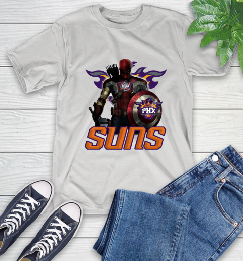 Phoenix Suns NBA Basketball Captain America Thor Spider Man Hawkeye Avengers T-Shirt