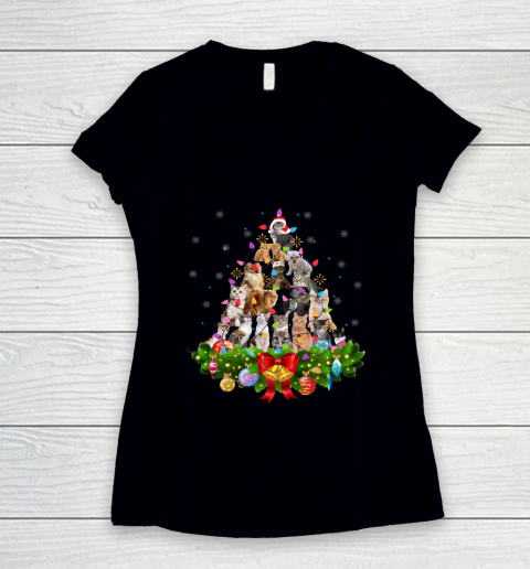Funny Cat Christmas Tree Xmas Gifts Women's V-Neck T-Shirt