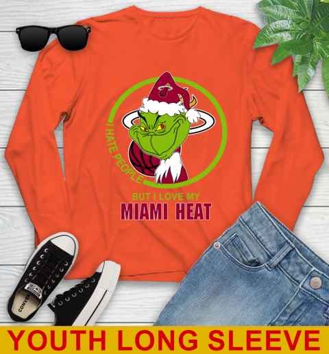 Miami Heat NBA Christmas Grinch I Hate People But I Love My Favorite Basketball Team Youth Long Sleeve 4