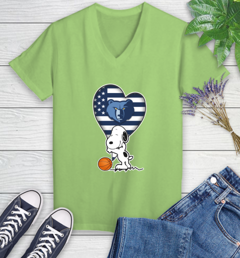 Memphis Grizzlies NBA Basketball The Peanuts Movie Adorable Snoopy Women's V-Neck T-Shirt 11