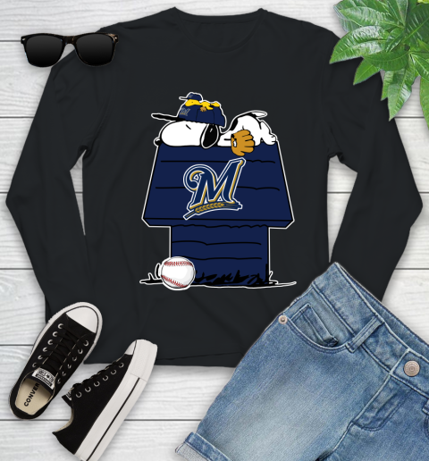 MLB Milwaukee Brewers Snoopy Woodstock The Peanuts Movie Baseball T Shirt Youth Long Sleeve 2