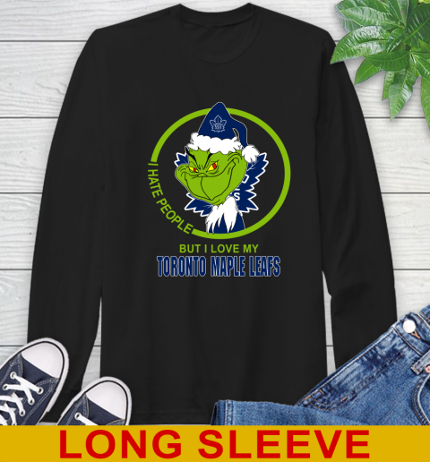 Toronto Maple Leafs NHL Christmas Grinch I Hate People But I Love My Favorite Hockey Team Long Sleeve T-Shirt 2