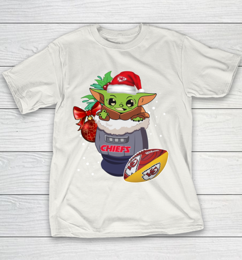 Kansas City Chiefs Christmas Baby Yoda Star Wars Funny Happy NFL Youth T-Shirt 3