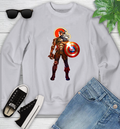 NFL Captain America Marvel Avengers Endgame Football Sports Cleveland Browns Youth Sweatshirt 4