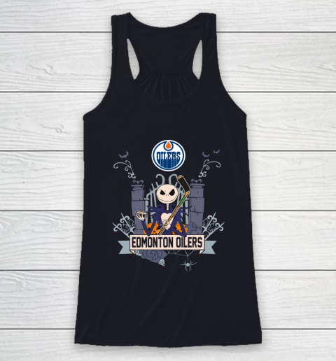 NHL Edmonton Oilers Hockey Jack Skellington Halloween Racerback Tank 7