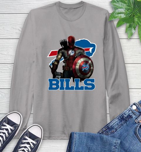 NFL Captain America Thor Spider Man Hawkeye Avengers Endgame Football Buffalo Bills Long Sleeve T-Shirt 6