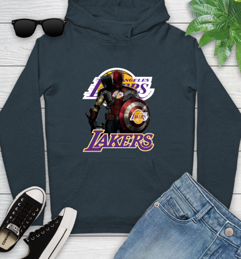Los Angeles Lakers NBA Basketball Captain America Thor Spider Man Hawkeye Avengers Youth Hoodie 8
