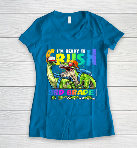 Next Level t shirts I m Ready To Crush 3Rd Grade T Rex Dino Holding Pencil Back To School Women's V-Neck T-Shirt 5