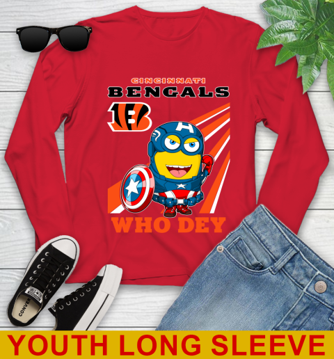 NFL Football Cincinnati Bengals Captain America Marvel Avengers Minion Shirt Youth Long Sleeve 11