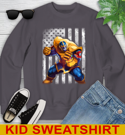 NHL Hockey Calgary Flames Thanos Marvel American Flag Shirt Youth Sweatshirt 5
