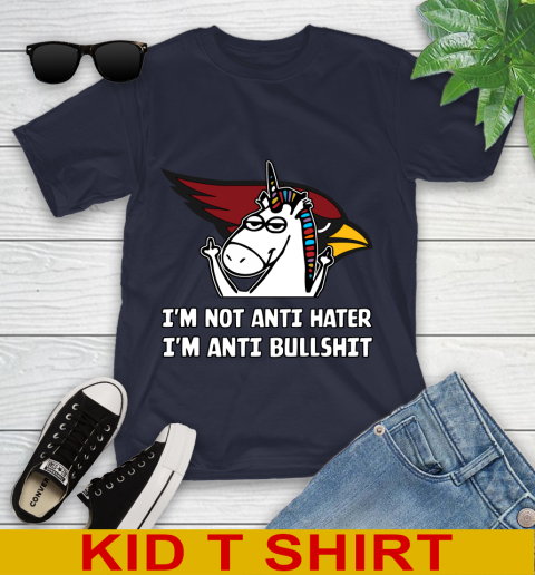 Arizona Cardinals NFL Football Unicorn I'm Not Anti Hater I'm Anti Bullshit Youth T-Shirt 3