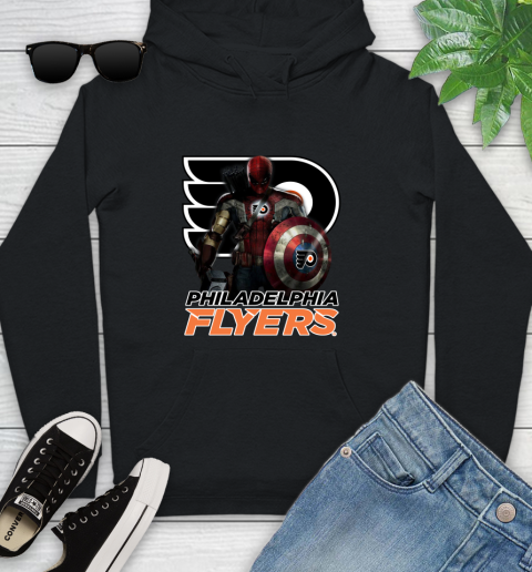 NHL Captain America Thor Spider Man Hawkeye Avengers Endgame Hockey Philadelphia Flyers Youth Hoodie 2