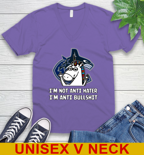 Vancouver Canucks NHL Hockey Unicorn I'm Not Anti Hater I'm Anti Bullshit V-Neck T-Shirt 9